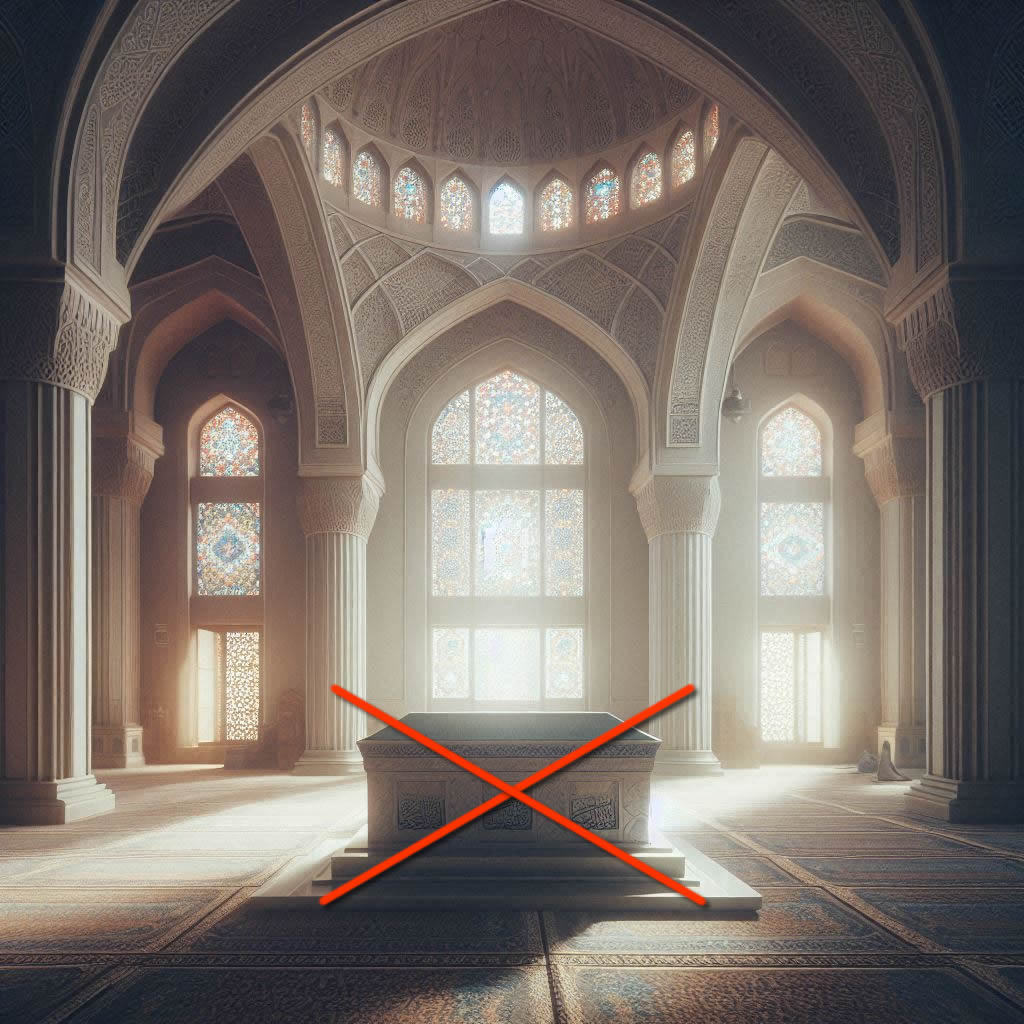Het bidden in een moskee waarin een graf ligt en de twijfels omtrent het graf van de profeet